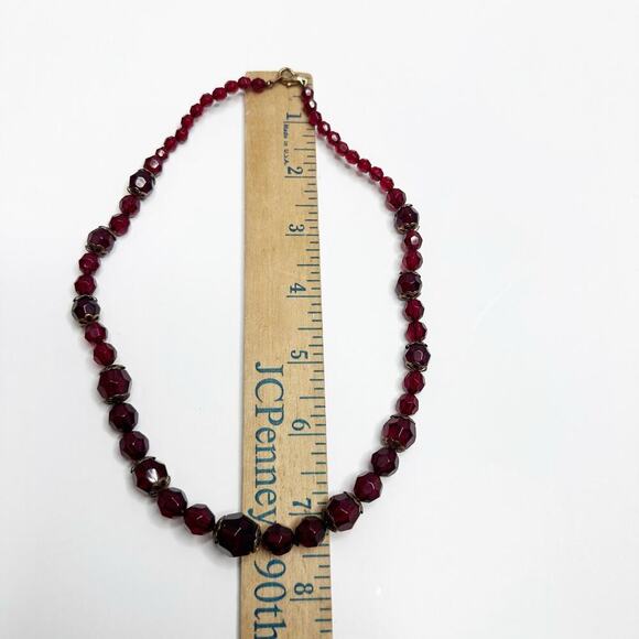 Vintage Red Beaded Necklace Wine Beads Scarlet Red Beads - Picture 6 of 10
